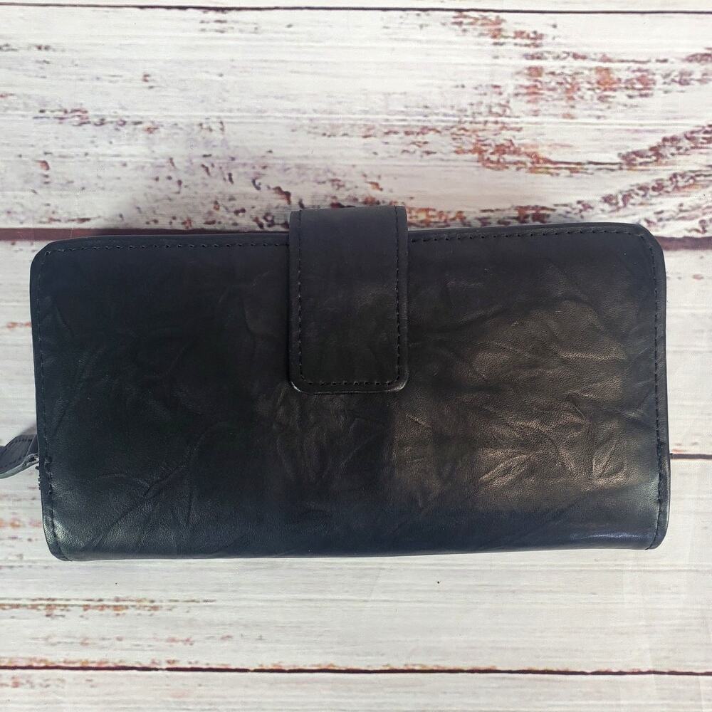 Vtg Guang Tong Black Genuine Leather Wallet Multi Pockets Basic Neutral Minimal